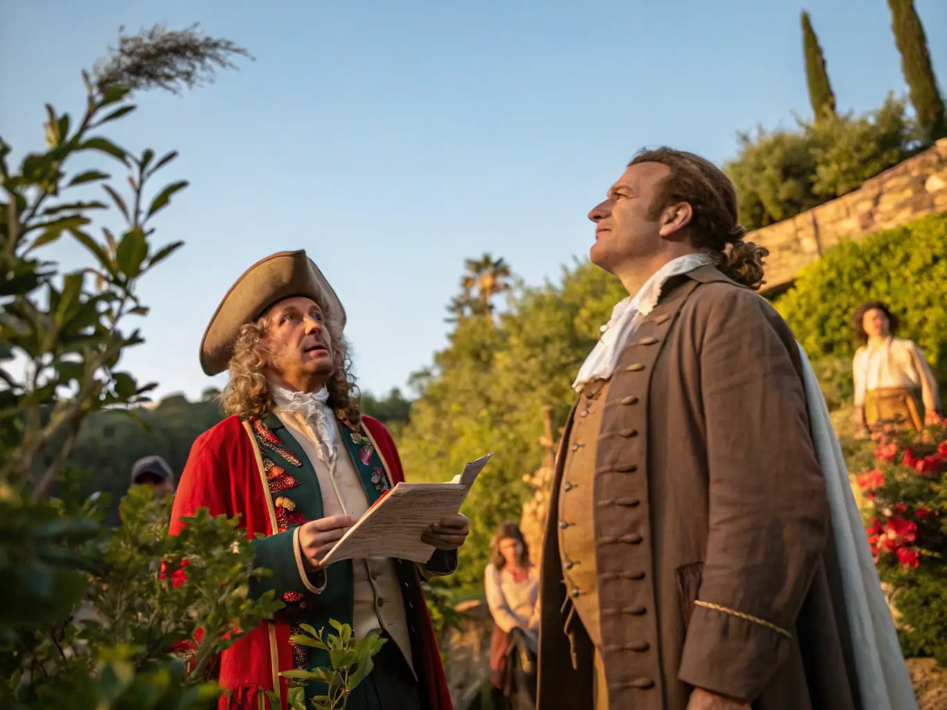 A vibrant scene from a historical reenactment event held at the Château de Naucaze, featuring participants in period costumes and engaging in traditional activities.